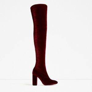 Zara Velvet Over the Knee boots burgundy size 9